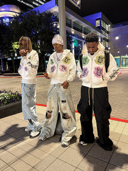 Angry Money White Zip Up