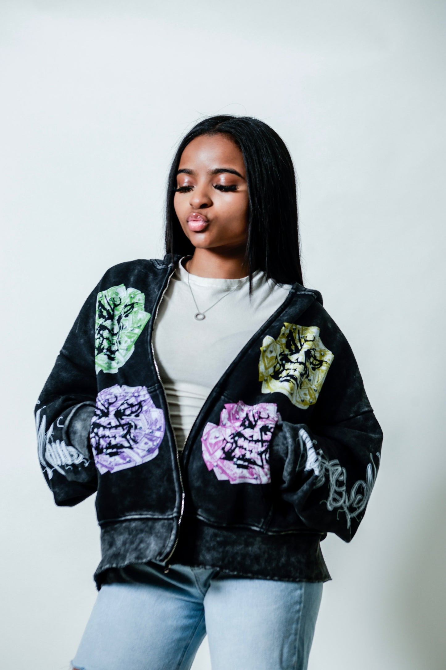 Angry Money Black Zip Up