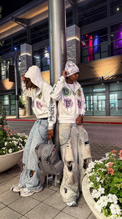 Angry Money White Zip Up